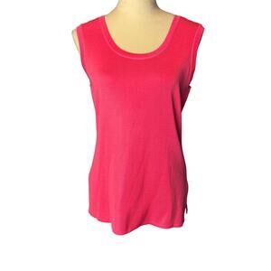 Misook Double Scoop Neck Knit Tank Top Pink True Fit No Wrinkle Side Slit Small